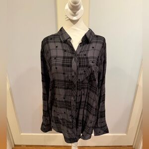Rails Charcoal Plaid Shirt with Subtle Star Design